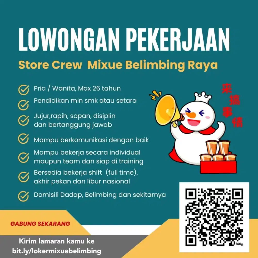 Lowongan Kerja Mixue / Lowker Mixue
