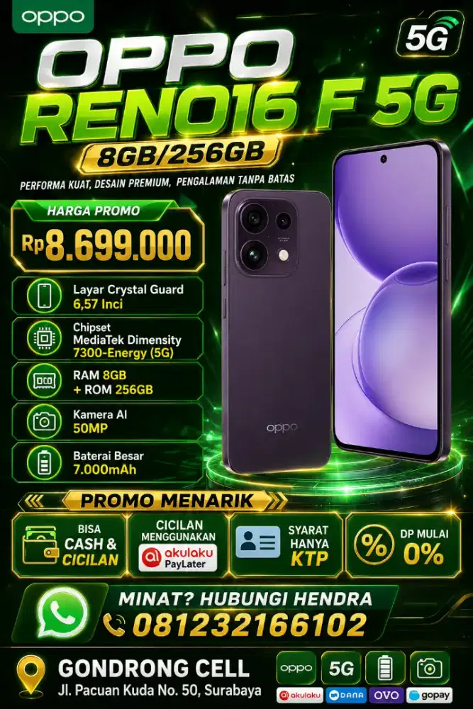 Oppo Reno 16F 8/256 Lokasi pacuan kuda