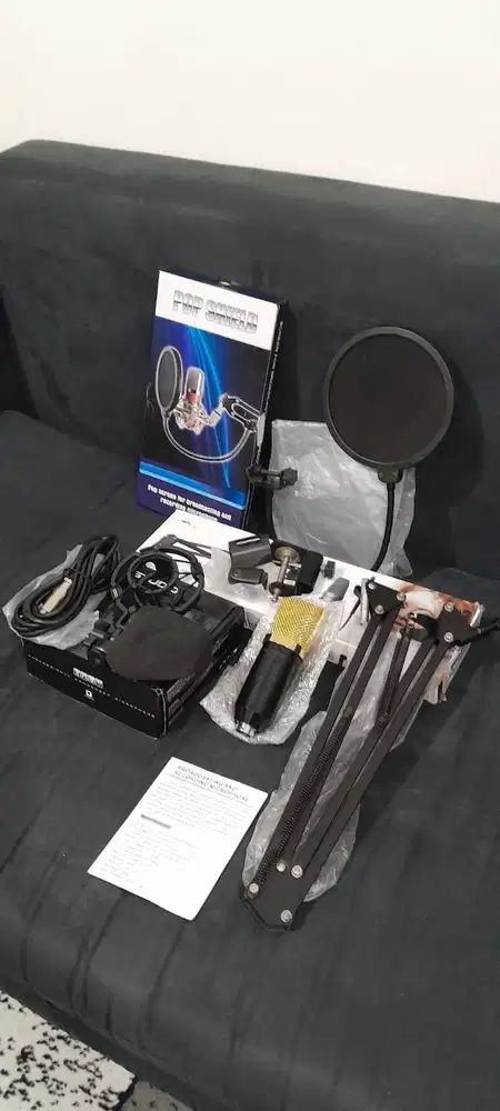 Paket Mic + Stand + Pop Filter TaffSTUDIO Microphone Condenser BM-700
