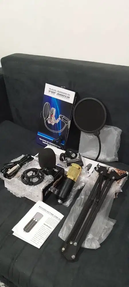 Paket Mic + Stand + Pop Filter TaffSTUDIO Microphone Condenser BM-800