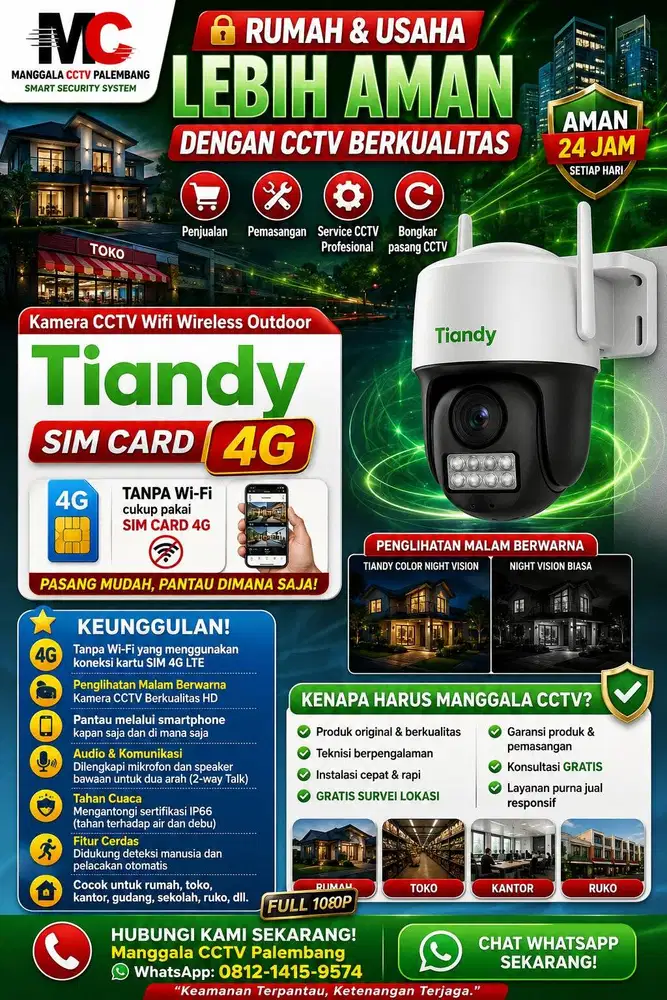 Paket Pasang CCTV Kamera Wireless Outdoor Tiandy 4G 3MP SIM CARD
