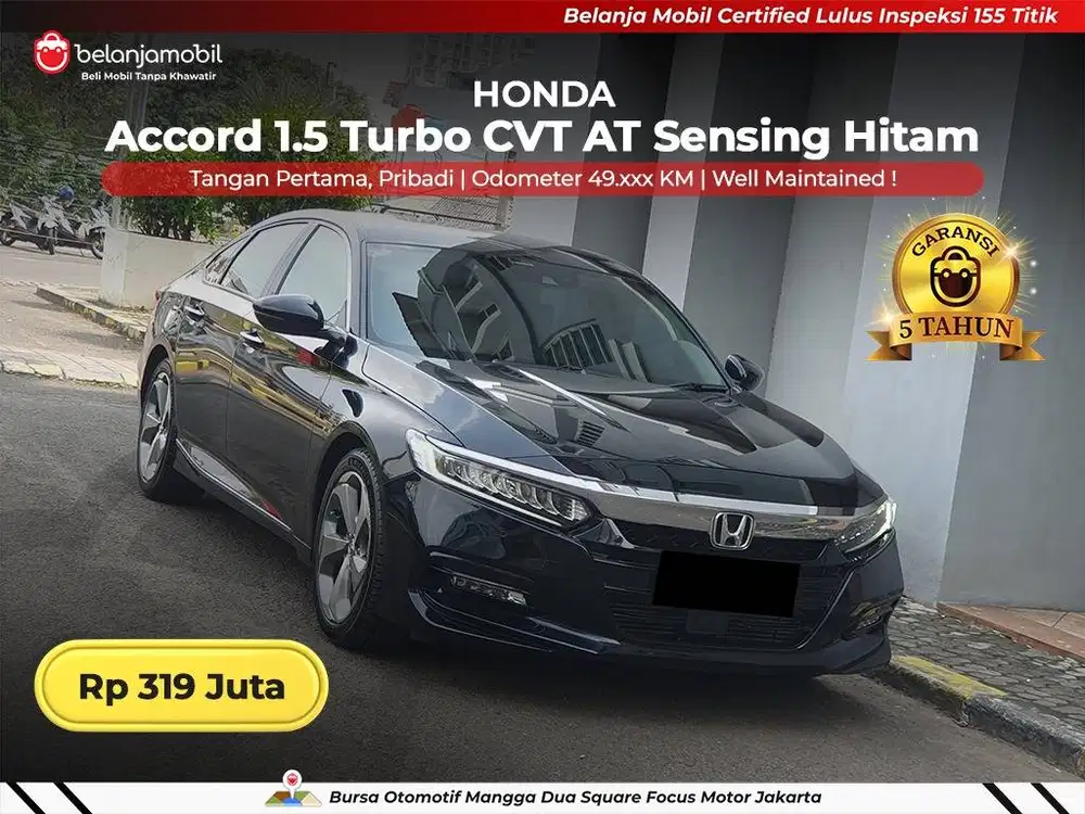 [ GARANSI 5TH ] Honda Accord 1.5 Turbo CVT AT Sensing Hitam 2019/2020