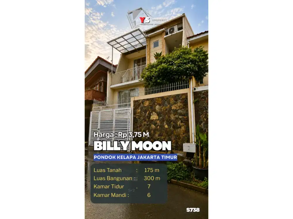 RUMAH MINIMALIS MODERN 3 LANTAI DI BILLYMOON – PONDOK KELAPA, JAKARTA TIMUR S738