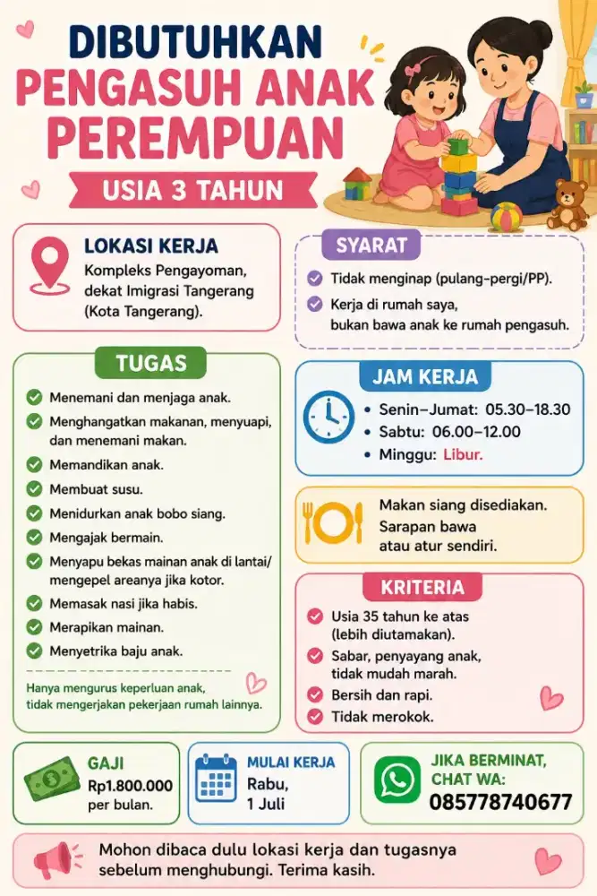 Dicari Pengasuh Bayi 3 Tahun