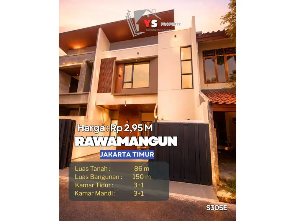 Rumah Baru Mewah 2 Lantai Pulo Asem Rawamangun, 3+1 KT, Dekat Velodrome – 2,95M S305F
