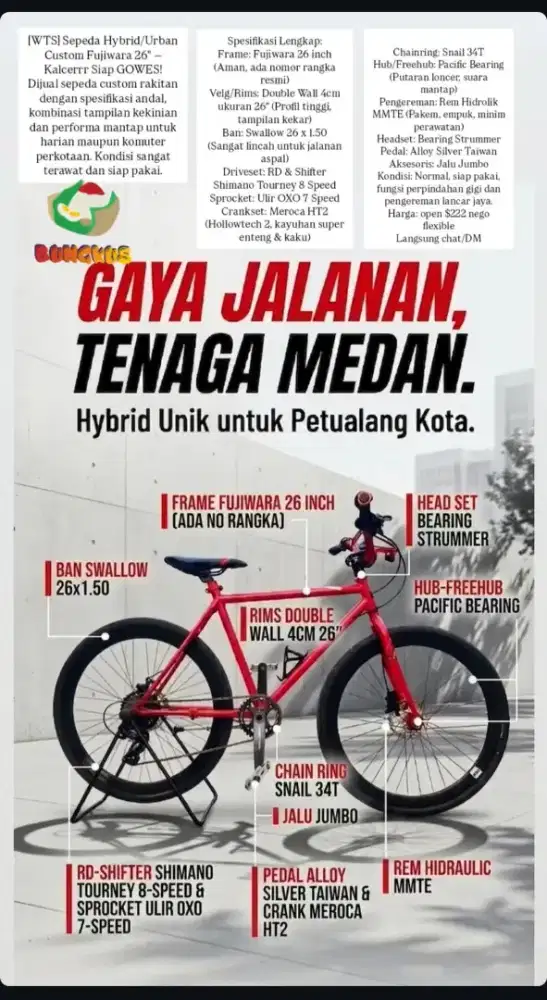Sepeda Kalcer Hybrid/Urban Custom Fujiwara 26Siap GOWES!