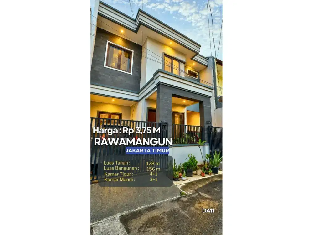Rumah Modern Siap Huni Rawamangun | 5 KT | SHM | Jalan Lebar | Rp 3,75 M Nego DA11