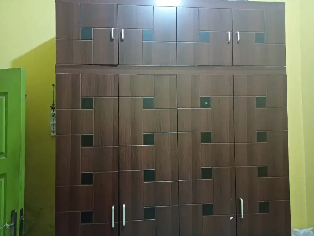 Lemari satu set dengan laci kecil dan meja rias kayu - Brown +Black