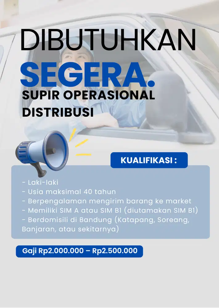 URGENT HIRING | Lowongan Kerja Supir Operasional Distribusi