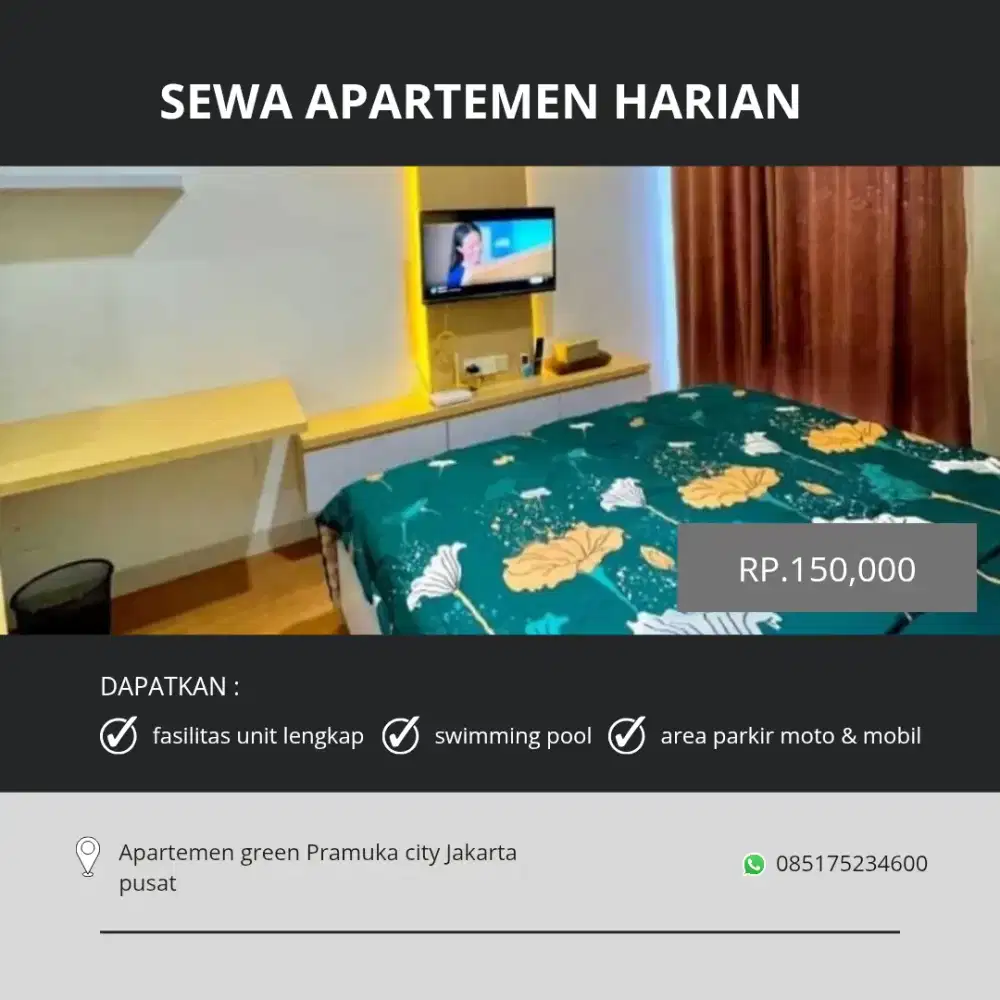 sewa apartemen harian green Pramuka city Jakarta pusat