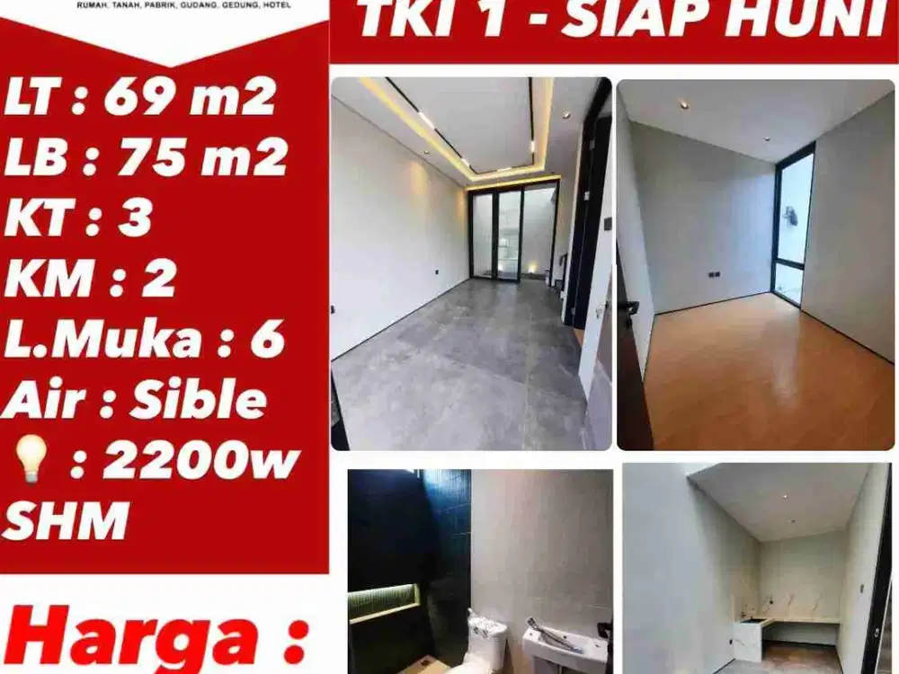 Dijual rumah baru siap huni di TKI 1