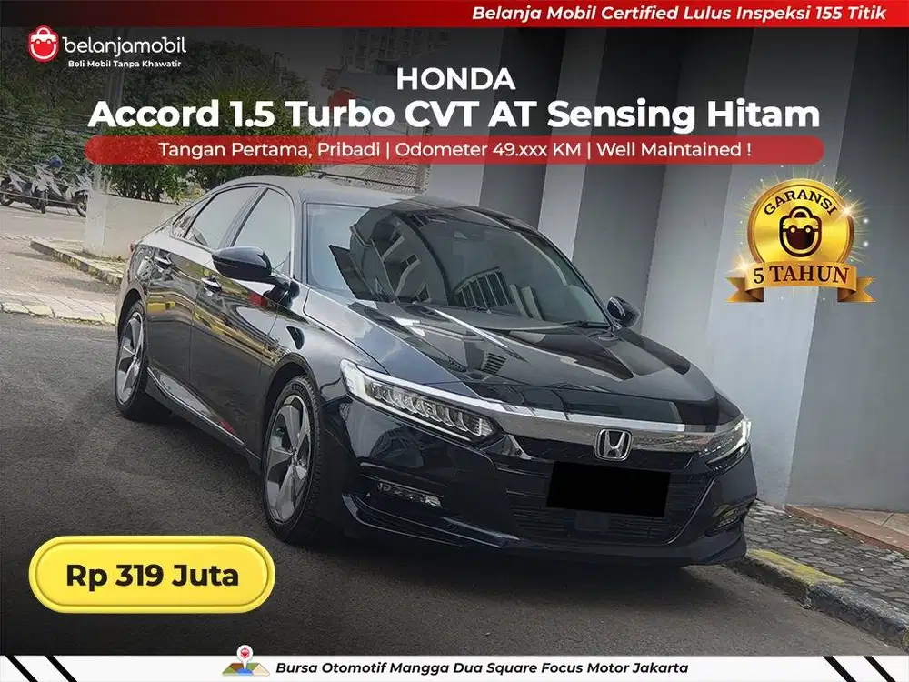 [ GARANSI 5TH ] Honda Accord 1.5 Turbo CVT AT Sensing Hitam 2019 2020
