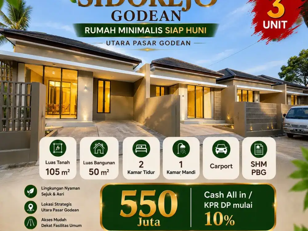 rumah minimalis siap huni GRIYA SIDOREJO GODEAN utara Pasar Godean