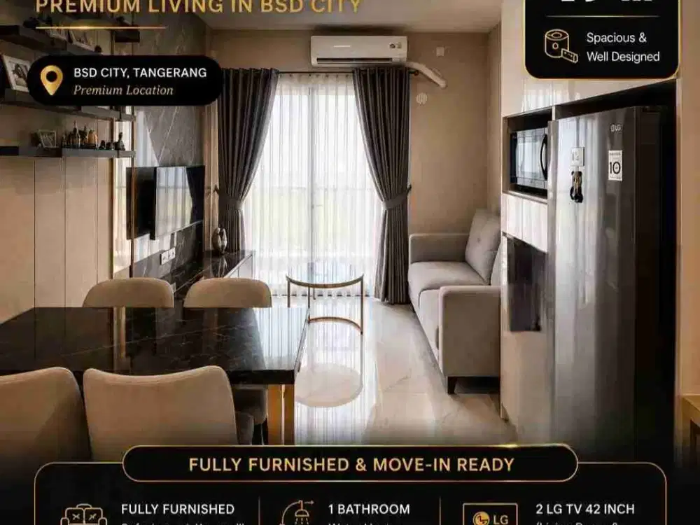 Apartemen cantik 2 BR full furnished SKY House BSD disewakan tower Jervois lantai sedang Tangerang Banten