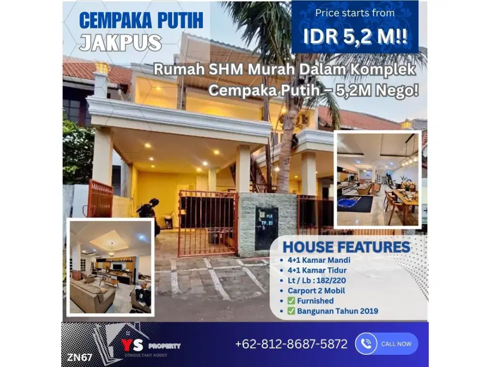 Rumah SHM Murah Dalam Komplek Cempaka Putih – 5,2M Nego! ZN67