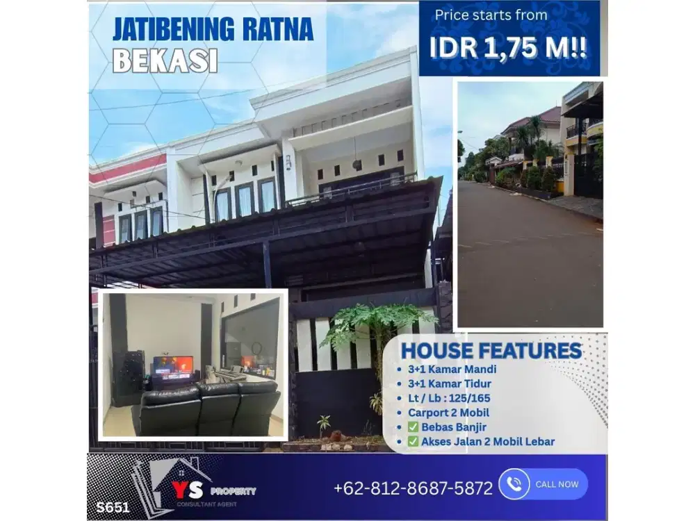 Rumah Cantik 2 Lantai di Komplek Ratna Jatibening – Lokasi Premium & Siap Huni S651