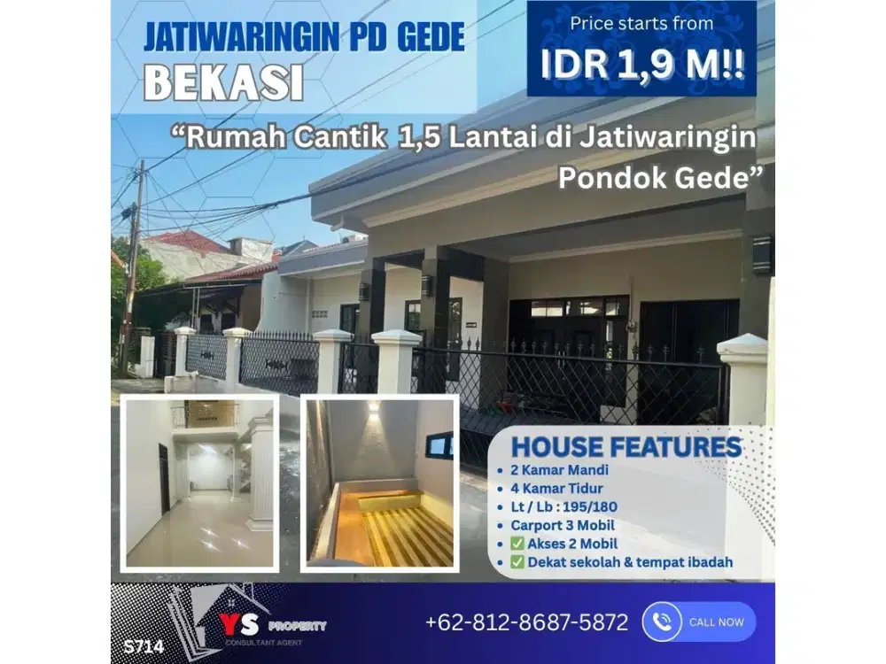 Rumah Cantik 1,5 Lantai di Jatiwaringin Pondok Gede S714
