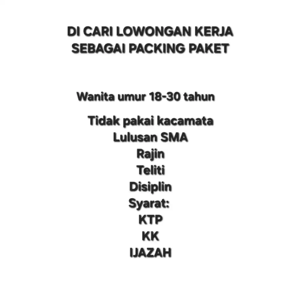 Lowongan kerja packing paket wanita