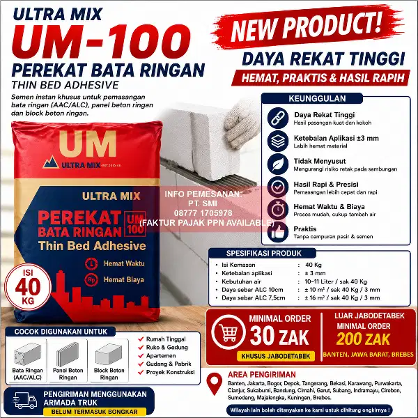 PEREKAT BATA RINGAN HEBEL ULTRAMIX UM-100 SEMEN INSTANT/ MORTAR MURAH