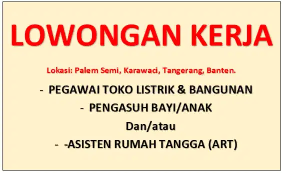LOKER : PENGASUH ANAK, ASISTEN RUMAH TANGGA / DAN TOKO (ART)