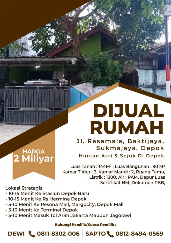 Jual Rumah di Jalan Rasamala Depok I - Sukmajaya