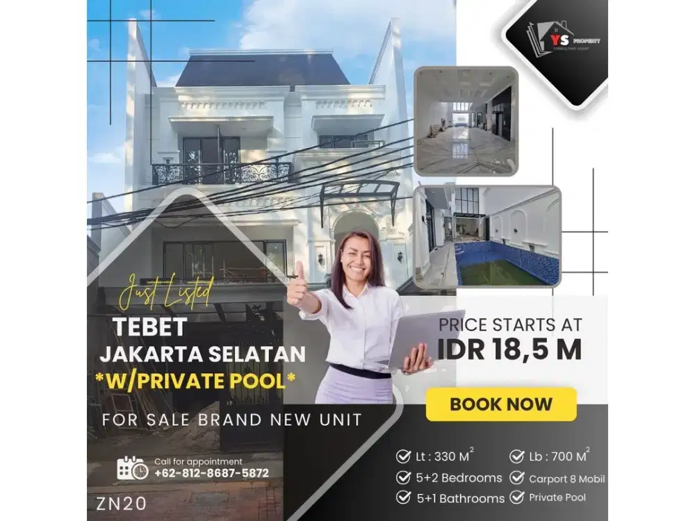 TEBET JAKSEL RUMAH BARU LUX 3 LT LENGKAP DENGAN PRIVATE POOL ZN20
