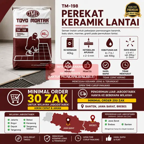 PEREKAT KERAMIK LANTAI TOYO MORTAR TM-198 KERAMIK, GRANIT, MARMER 40kg