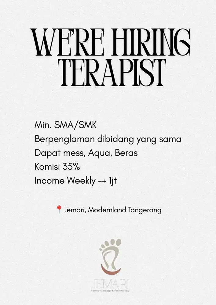 WE'RE HIRING TERAPIST