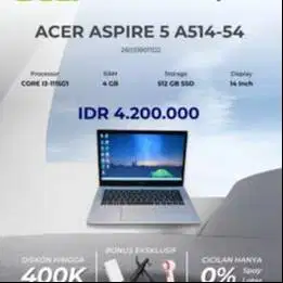 ACER ASPIRE A514-54 CORE I3 1115G4 RAM 4GB SSD 512GB 14INCH