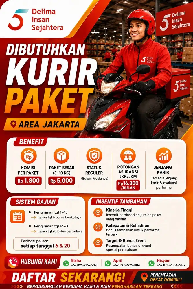 KURIR MOTOR J&T PENEMPATAN SESUAI DOMISILI (JAKARTA)