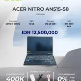 ACER NITRO AN515-58 GEN 12 CORE I7 RAM 16GB SSD 512GB RTX 3050 4GB LIK