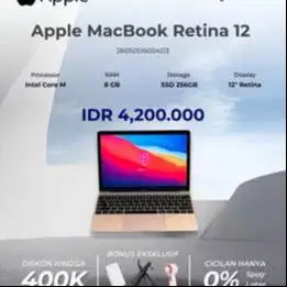 APLLE MACKBOOK RETINA 2015 12 INCH RAM 8 SSD 256GB ROSE GOLD
