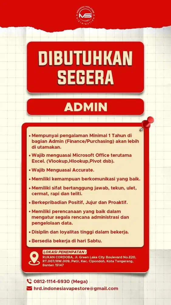 Butuh cepat admin Finance