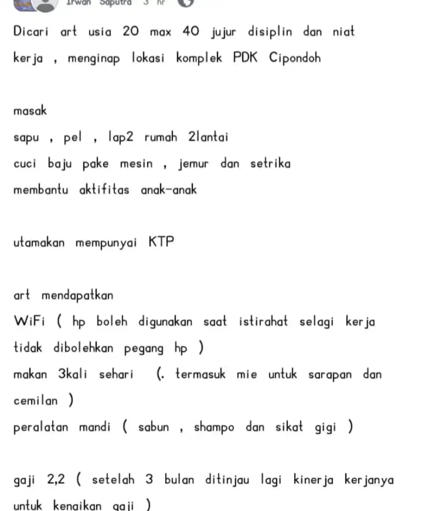 Dibutuhkan wanita art