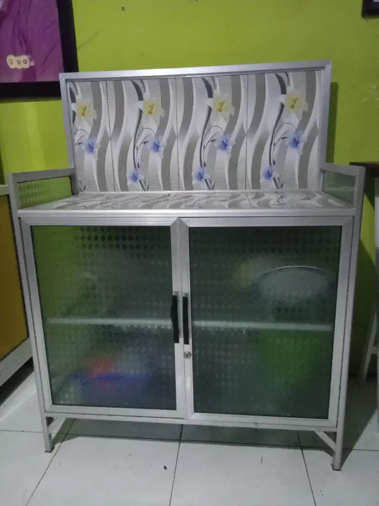 Rak piring aluminium kaca siap pakai nego cod rungkut gan