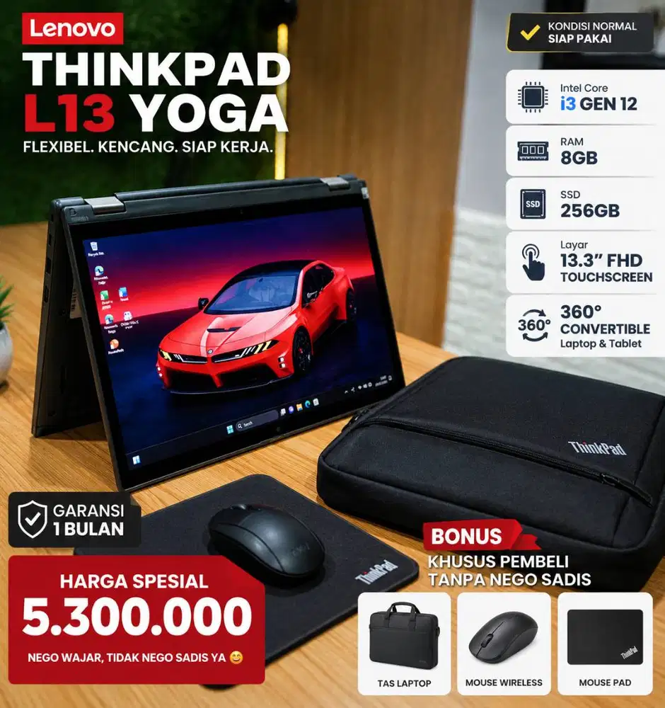 Lenovo ThinkPad L13 Yoga i3 Gen12 Touch 360° 8/256 (GARANSI 1 BULAN)