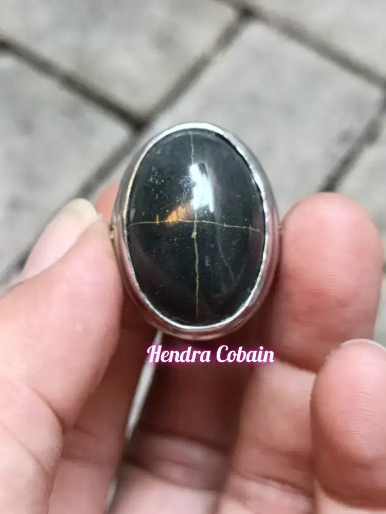 Natural Batu Cincin Tapak Jalak Garis Serambut