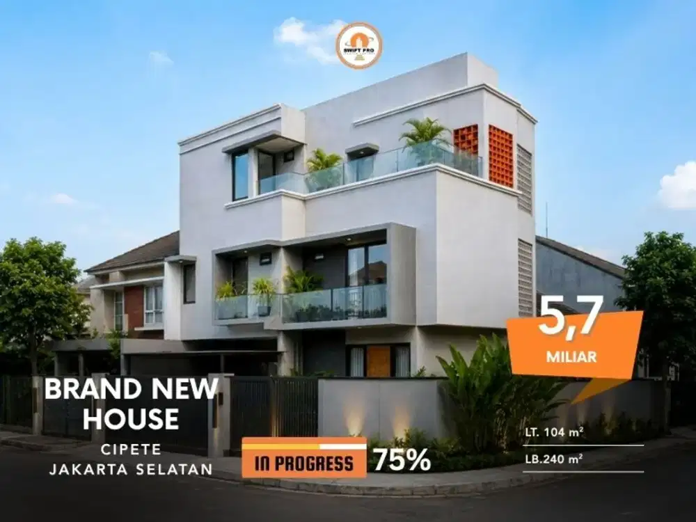 Rumah Brand New 3 lantai lokasi strategis di cipete dekat dengan jalan utama dan transportasi umum, progress pembangunan 75%