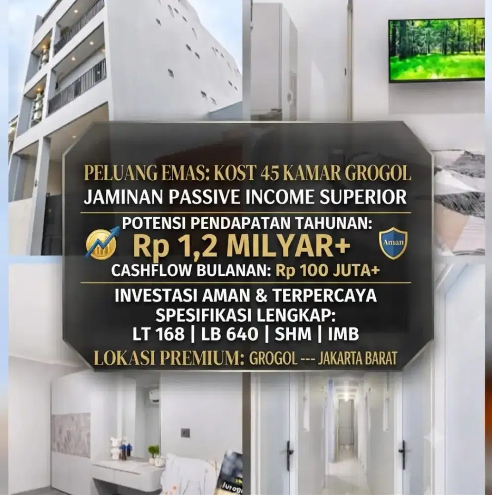 JUAL KOST KOSAN NEW BUILD 45 KAMAR DI GROGOL JAKARTA BARAT