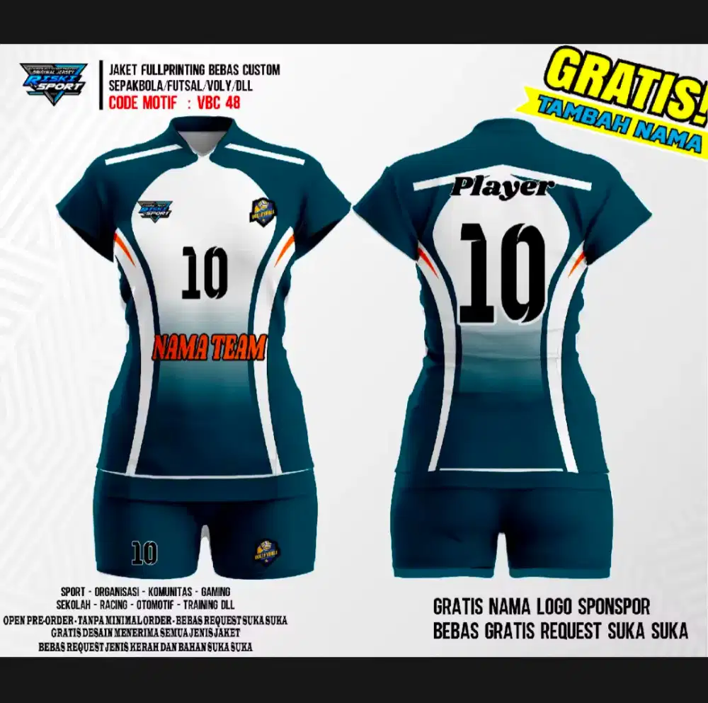 Jerseyvolley ball wanita full printing free design, nama dan logo