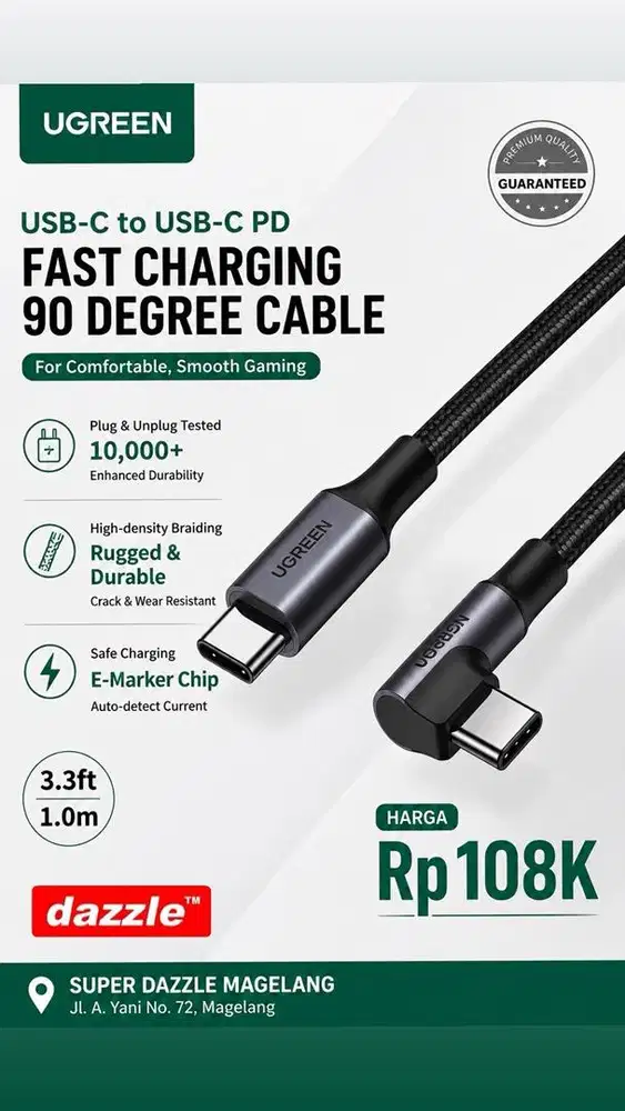 Kabel data ugreen c to c 100 watt 1m black /70643