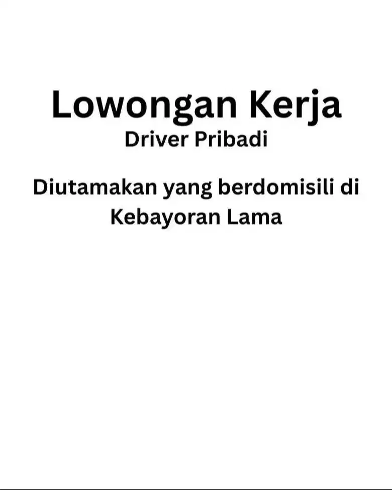 Dicari Driver Pribadi