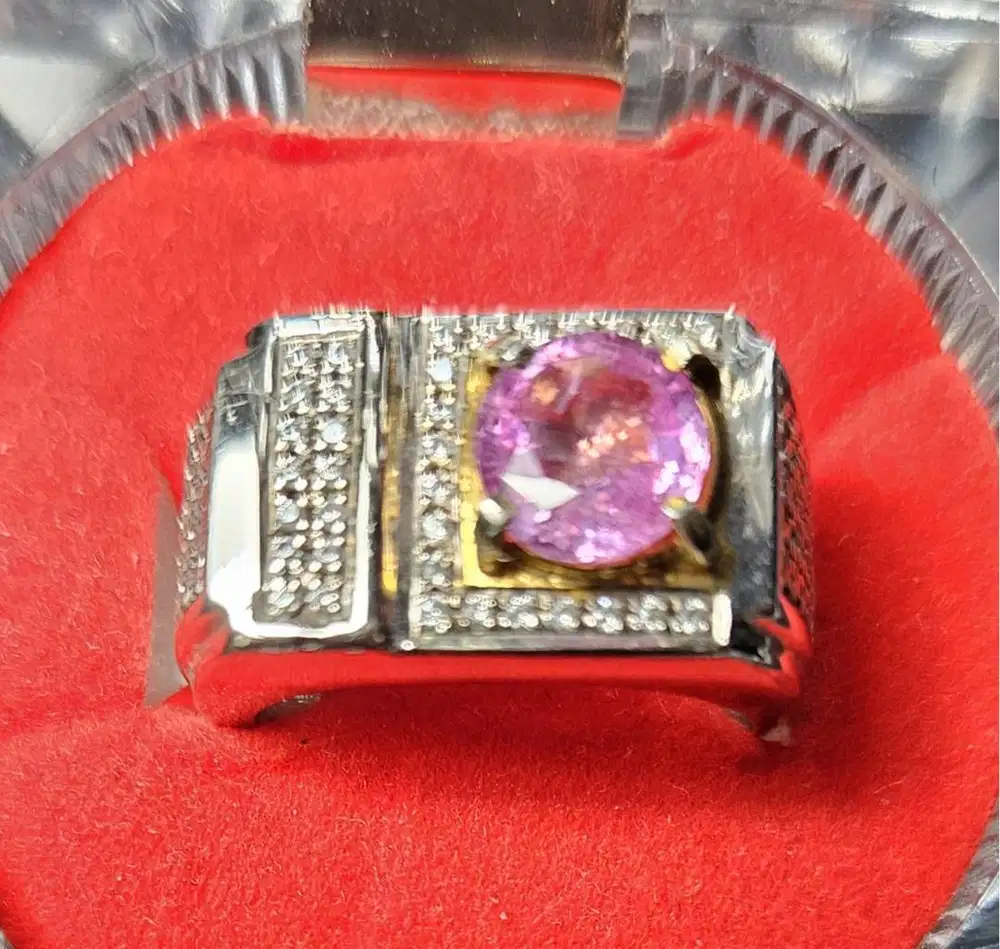 Cincin Pria Perak Padparadscha Sapphire Srilanka size kantoran elegan