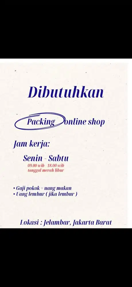 Lowongan kerja packing online shop