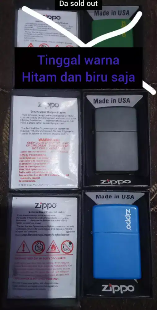 Korek api Zippo warna hitam dan biru saja
