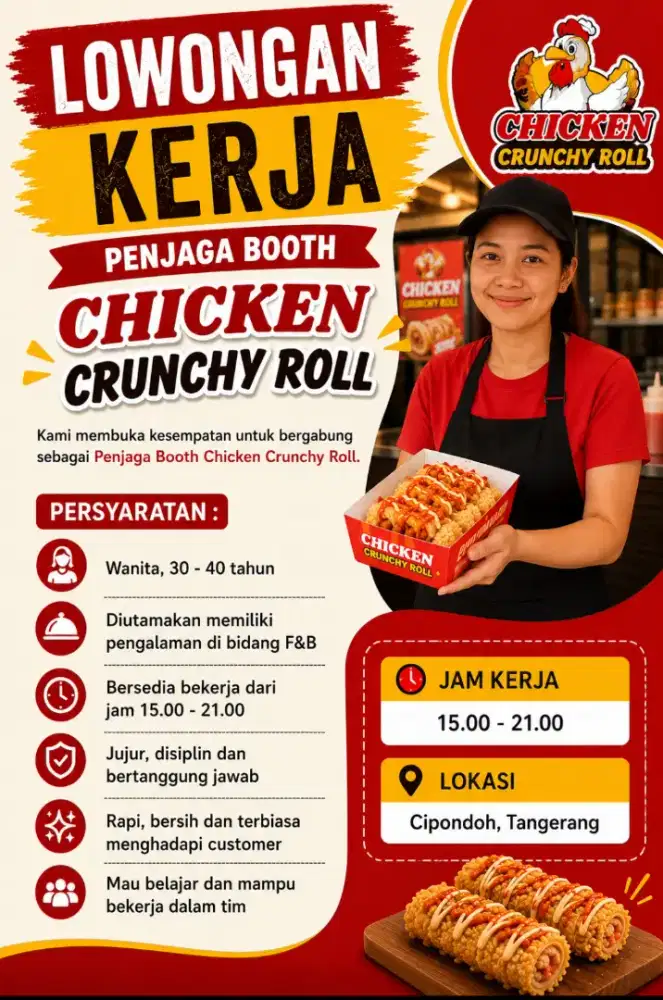 Lowongan kerja penjaga booth chicken crunchy roll