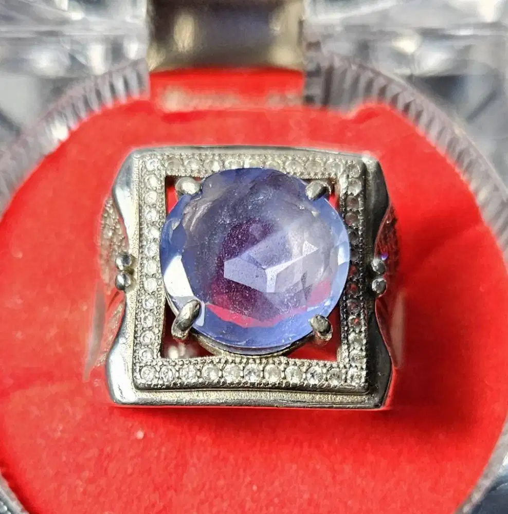 Cincin Pria Perak Blue Sapphire Sri Lanka Ceylon
