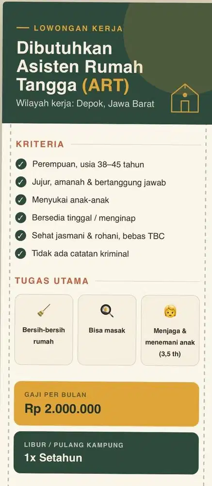 DIBUTUHKAN ART MOMONG ANAK 3.5 TAHUN