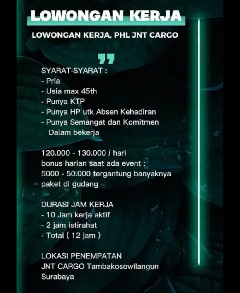LOKER JNT CARGO Tambakoso wilangun Surabaya
