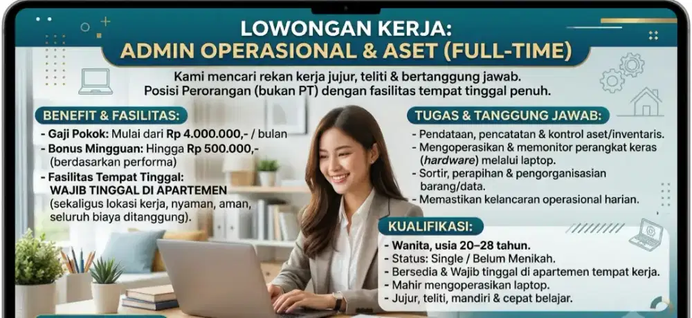 LOWONGAN KERJA: ADMIN OPERASIONAL & ASET (FULL-TIME) KHUSUS WANITA